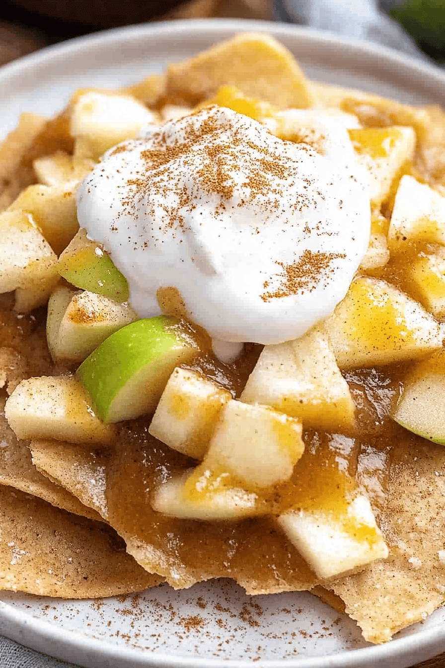 apple pie nachos ingredients organized and measured on kitchen counter