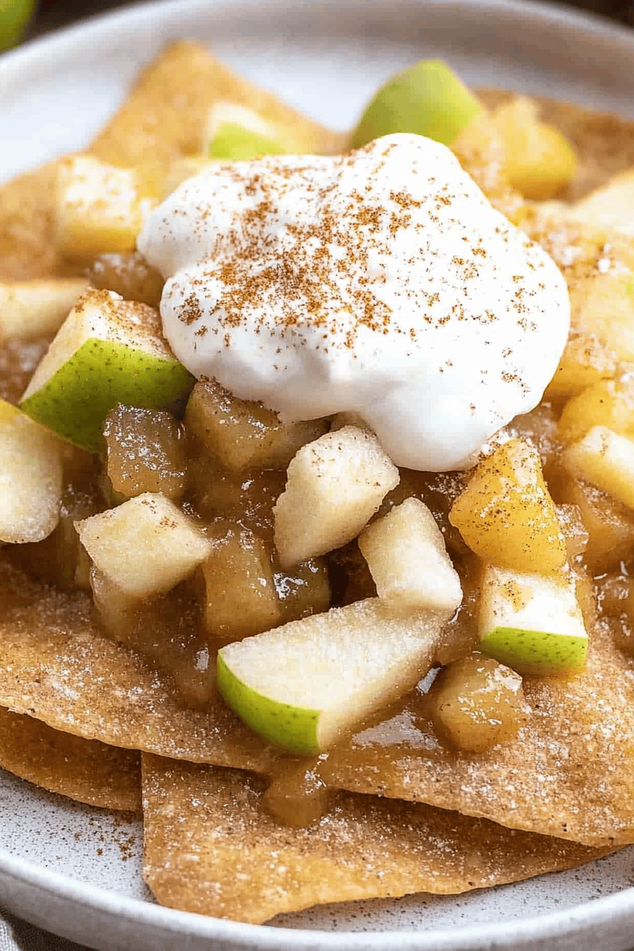 apple pie nachos slice on plate showing perfect texture and swirl pattern
