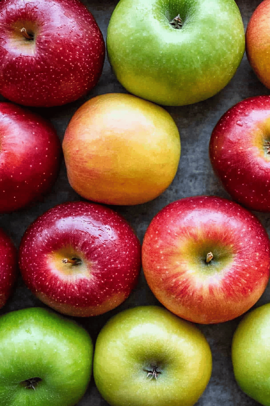 apple types ingredients organized and measured on kitchen counter