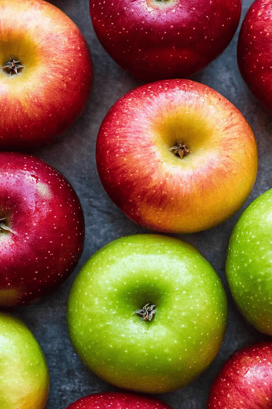 apple types slice on plate showing perfect texture and swirl pattern