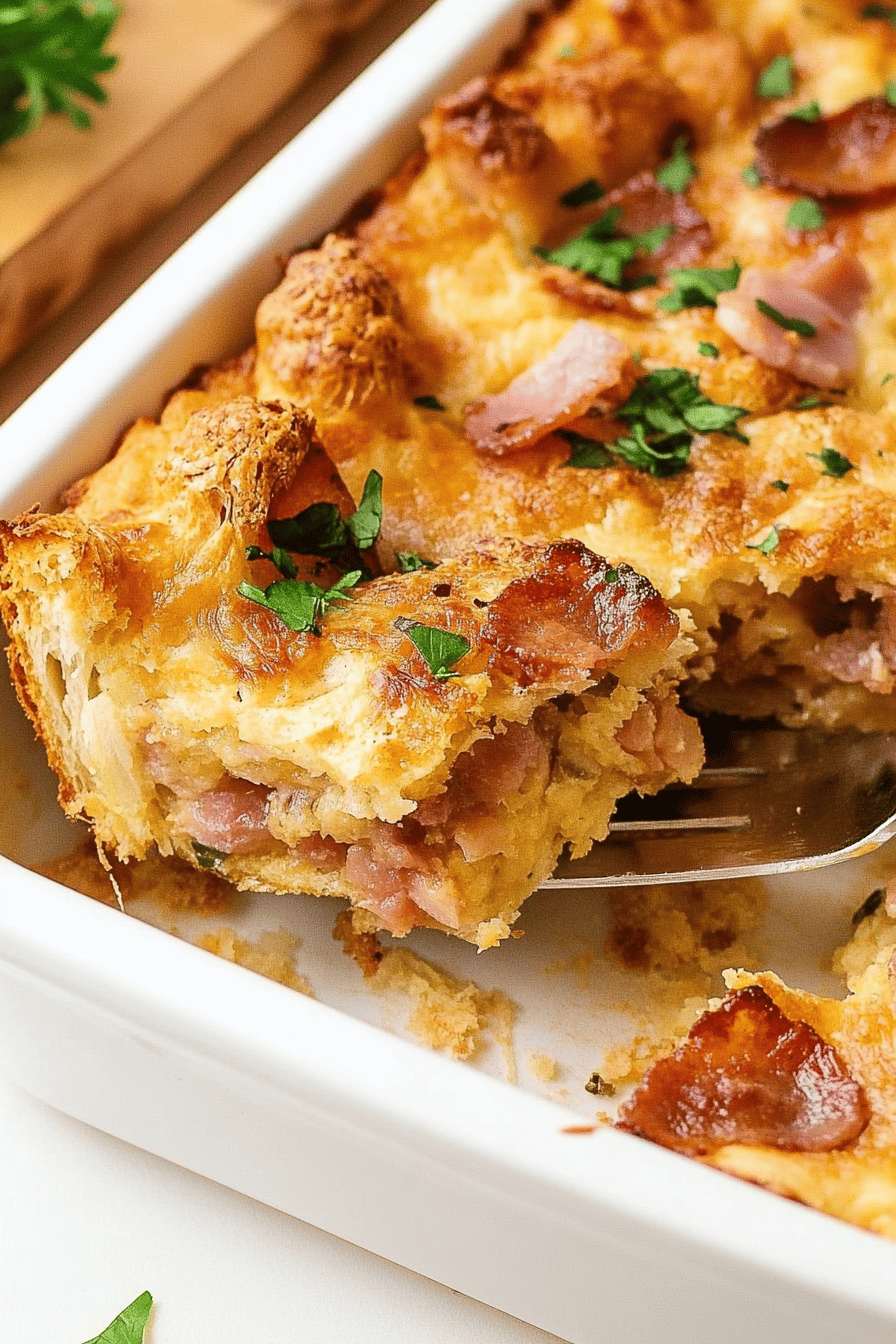 breakfast casserole slice on plate showing perfect texture and swirl pattern