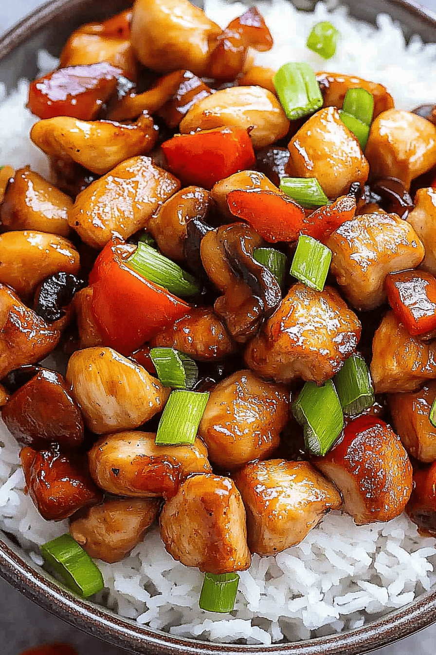 cashew chicken ingredients organized and measured on kitchen counter