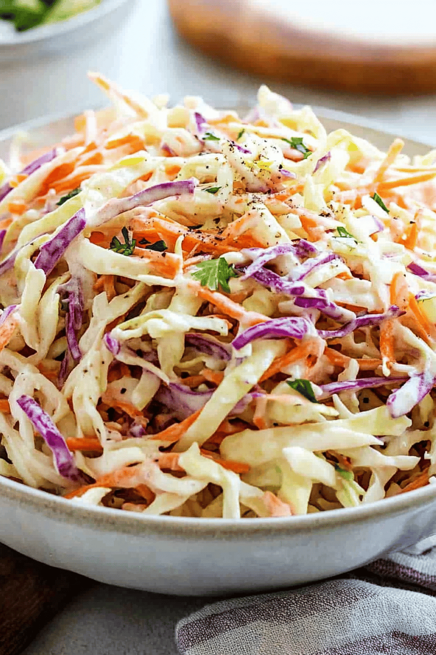 coleslaw recipe slice on plate showing perfect texture and swirl pattern