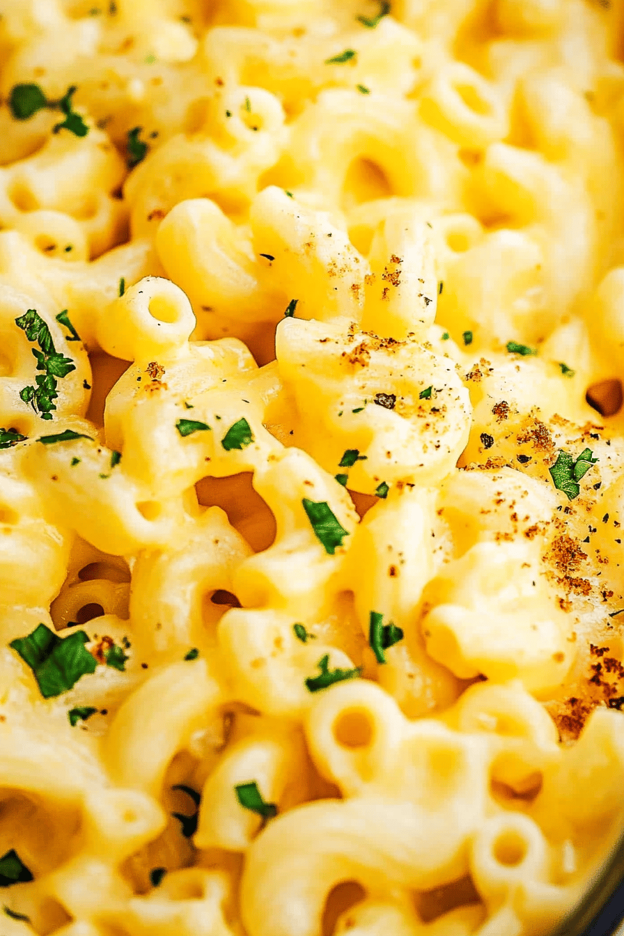 crock pot mac and cheese slice on plate showing perfect texture and swirl pattern
