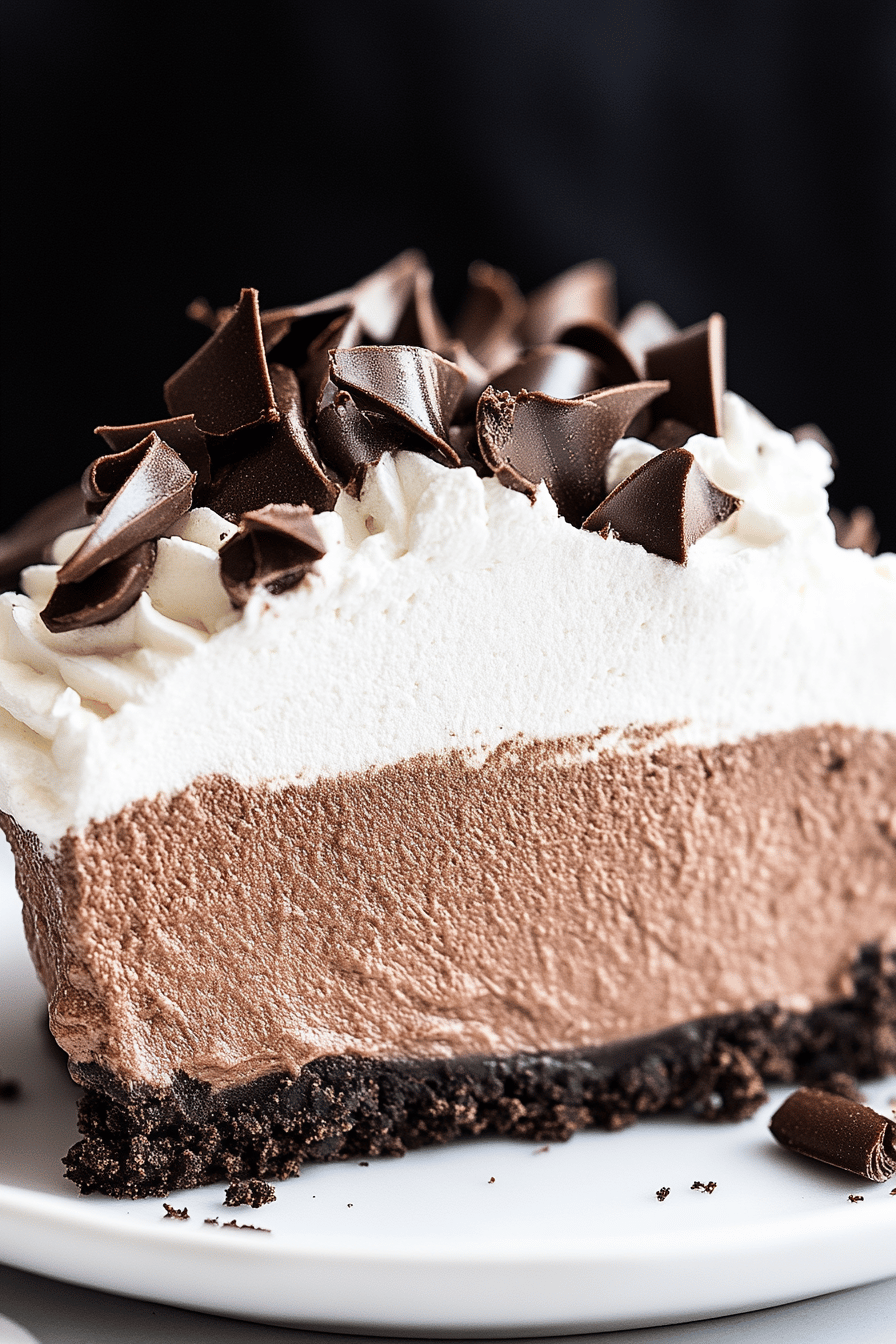 french silk pie slice on plate showing perfect texture and swirl pattern