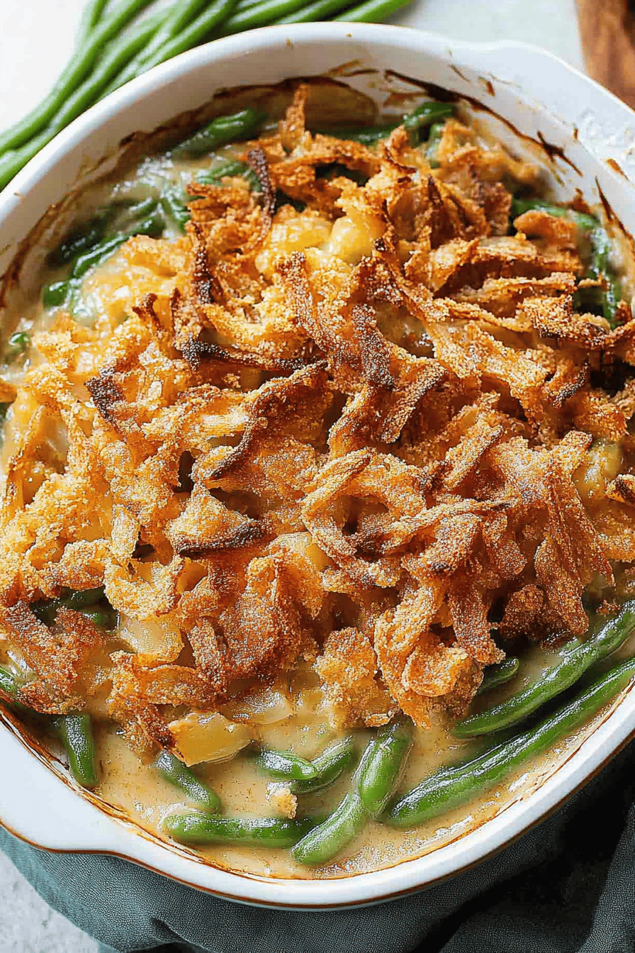 green bean casserole ingredients organized and measured on kitchen counter