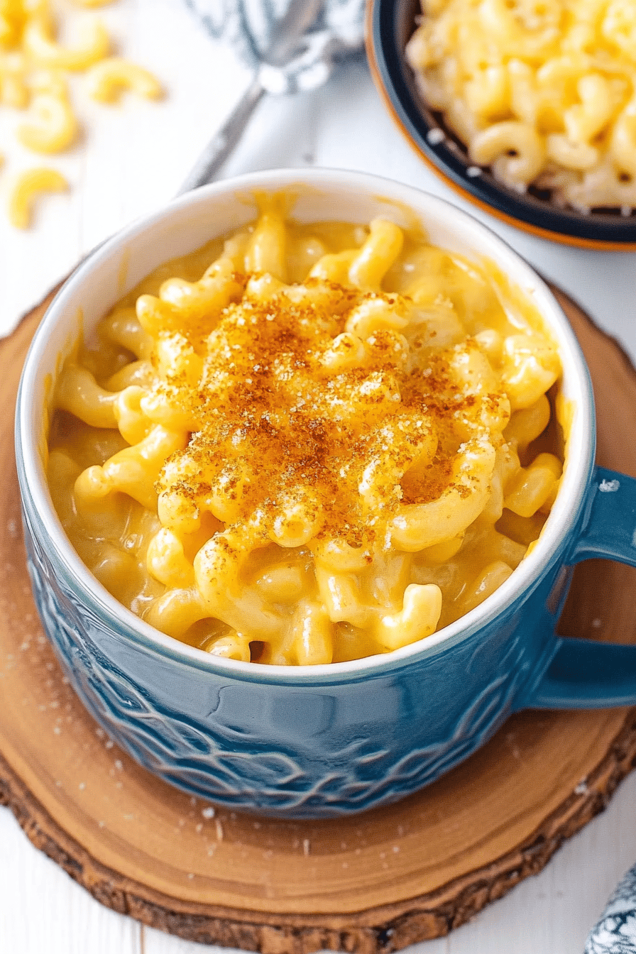 mac and cheese mug ingredients organized and measured on kitchen counter