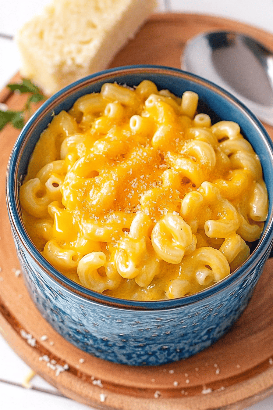 mac and cheese mug slice on plate showing perfect texture and swirl pattern