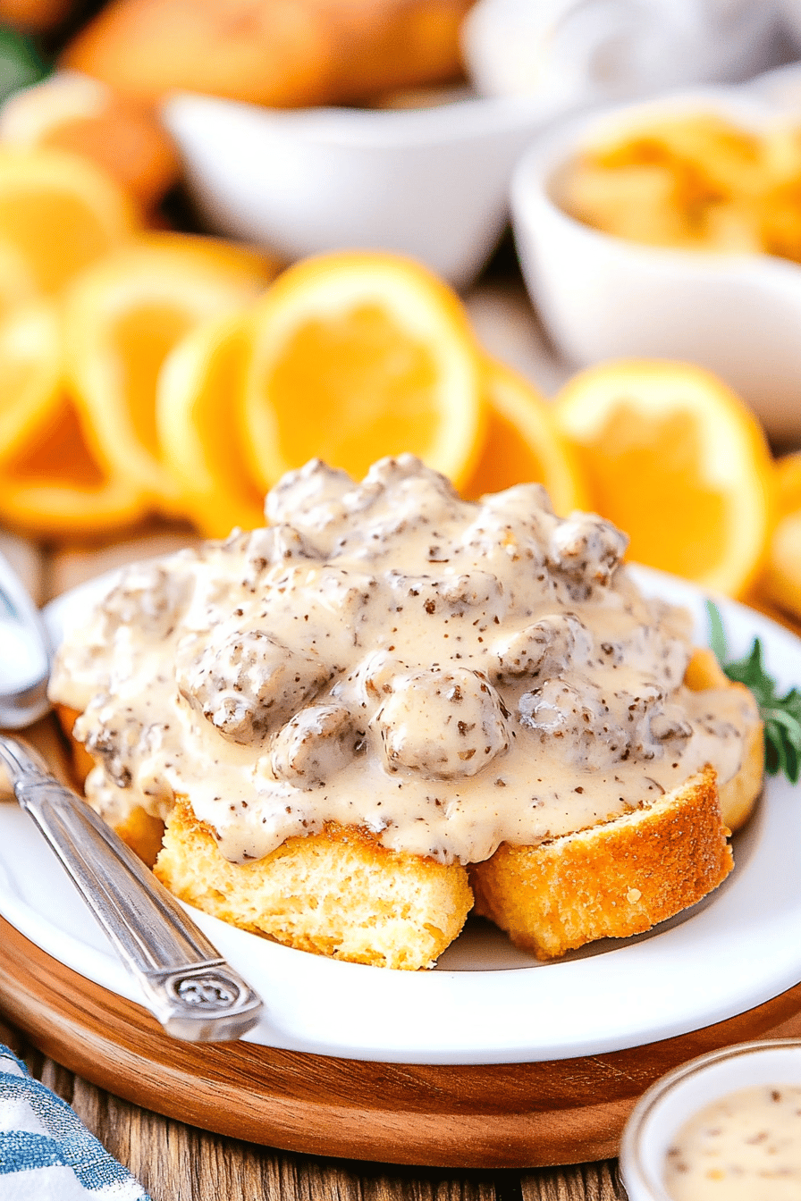 sausage gravy ingredients organized and measured on kitchen counter