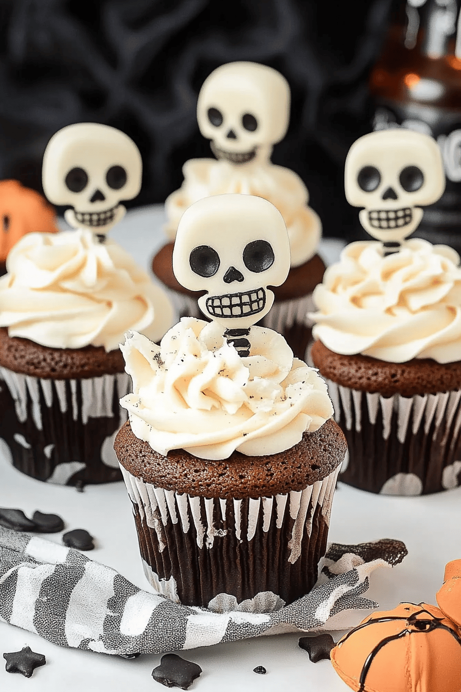 skeleton cupcakes ingredients organized and measured on kitchen counter