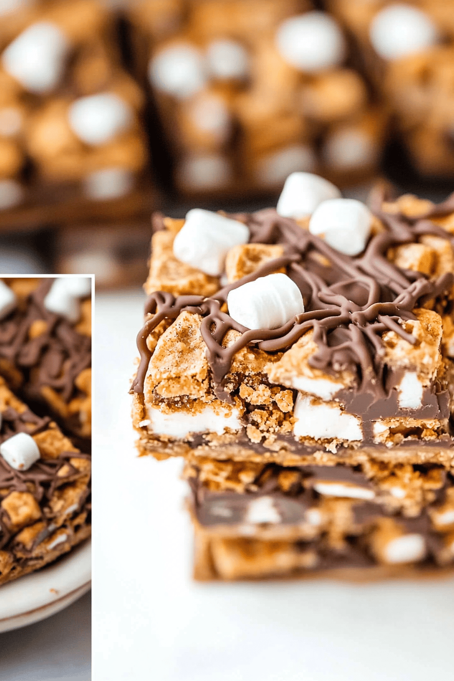 smores bars slice on plate showing perfect texture and swirl pattern