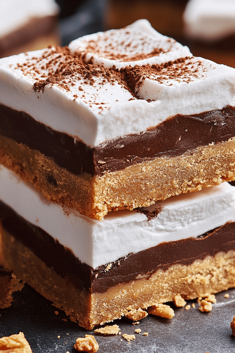 smores fudge bars slice on plate showing perfect texture and swirl pattern