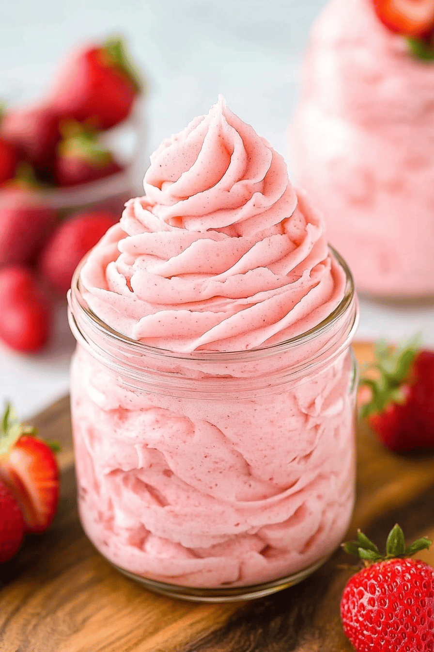 strawberry frosting ingredients organized and measured on kitchen counter
