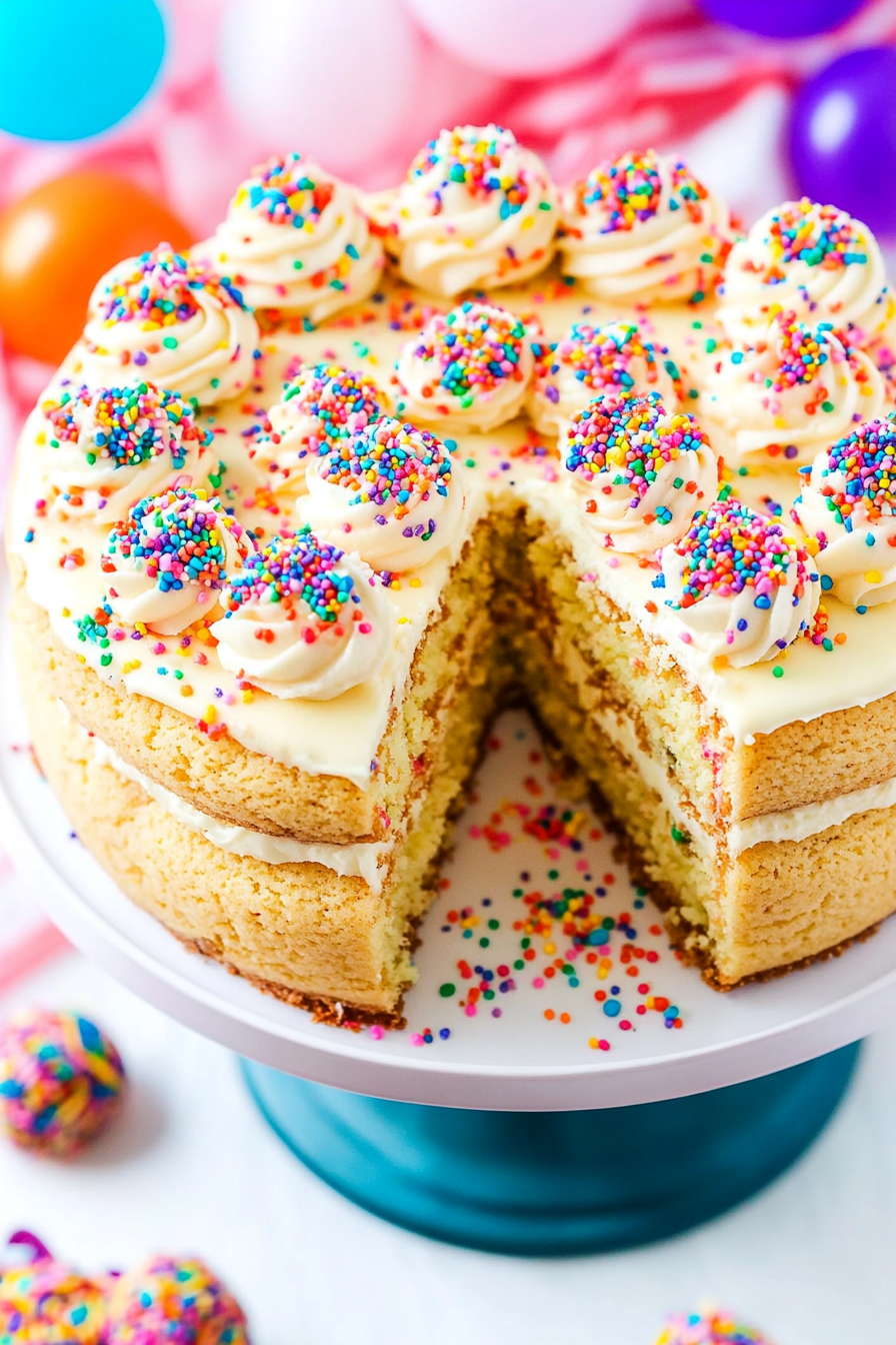 sugar cookie cake slice on plate showing perfect texture and swirl pattern