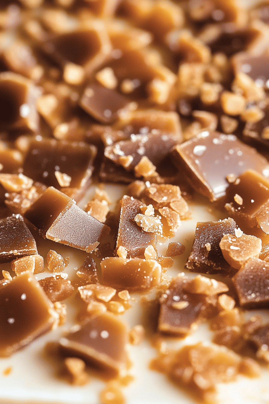toffee bits slice on plate showing perfect texture and swirl pattern